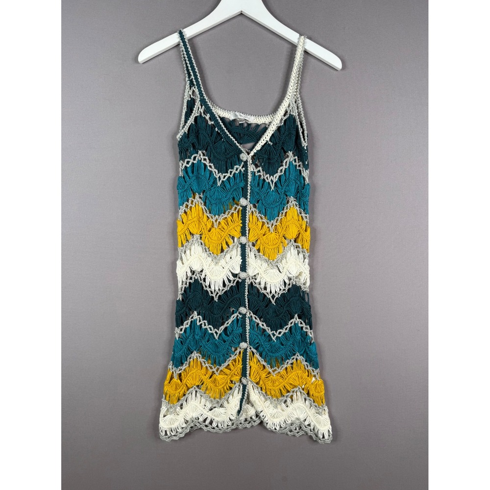 Toi et Moi Crochet Mini Dress Women S M Multicolor Chevron Boho Festival Hippie